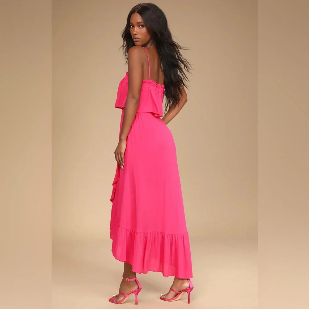 Lulus Sincerely Yours Magenta Ruffled Midi Dress - Picture 2 of 9
